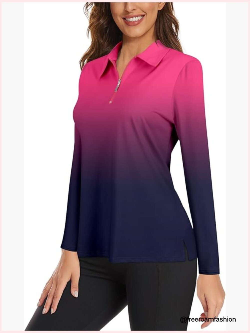 Womens UPF50+ Sun Protection Long Sleeve 1/4 Zip Polo Workout Tops Quick Dry